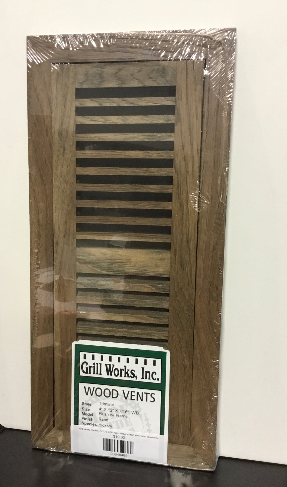 Grill Works Trimline 4"x 12"x 7/16" Rand Hickory Flush with Frame Wooden Air Vent