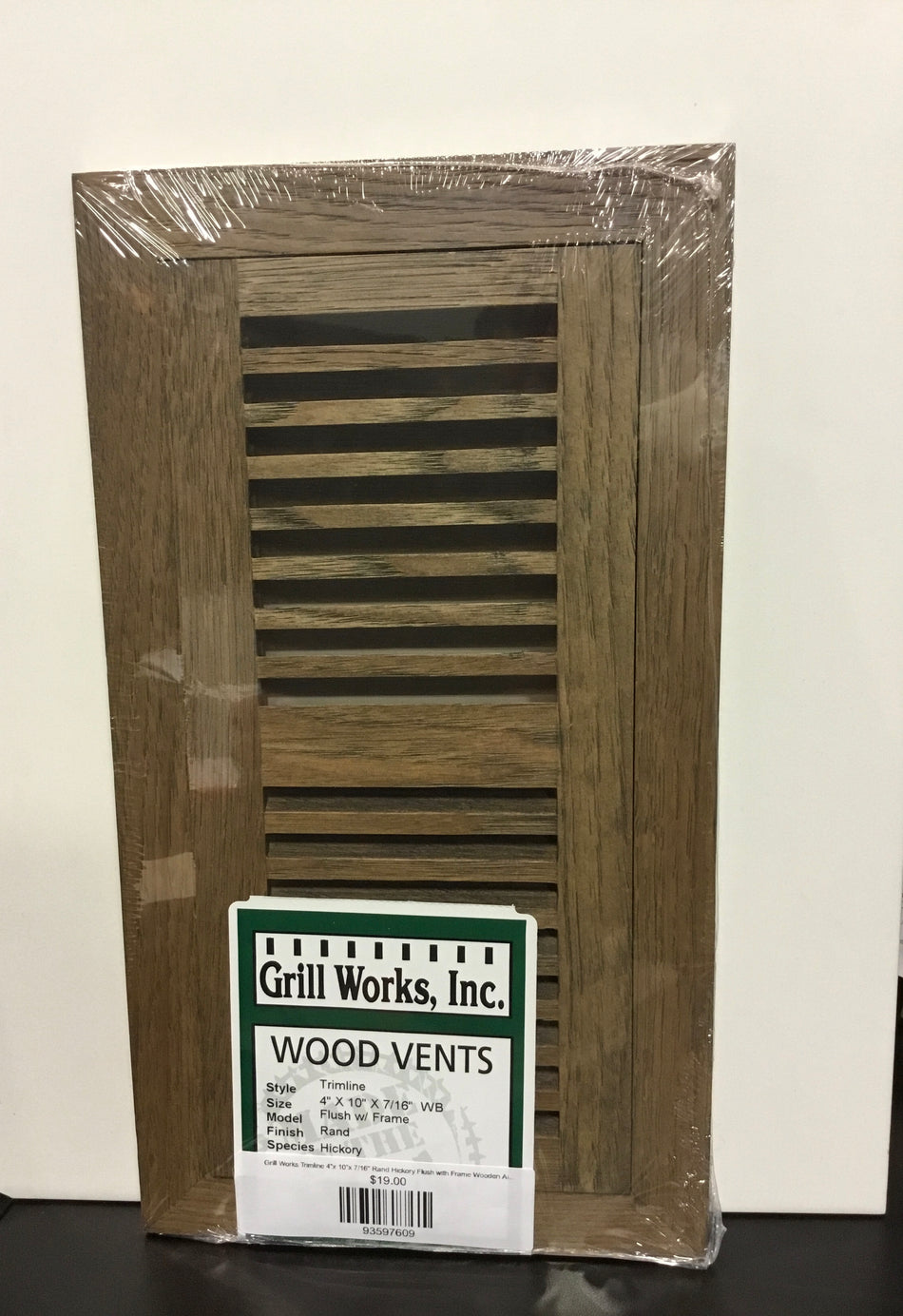 Grill Works Trimline 4"x 10"x 7/16" Rand Hickory Flush with Frame Wooden Air Vent